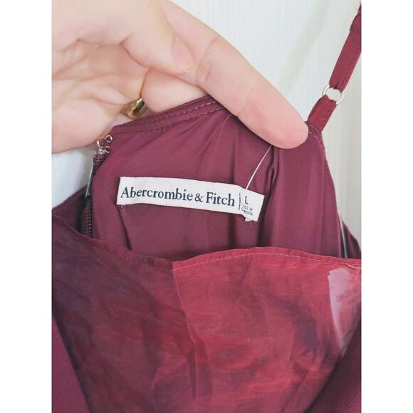 NWT Abercrombie & Fitch V-Neck Sheer Sleeveless Midi Dress Wine Red Large Event - Picture 7 of 11
